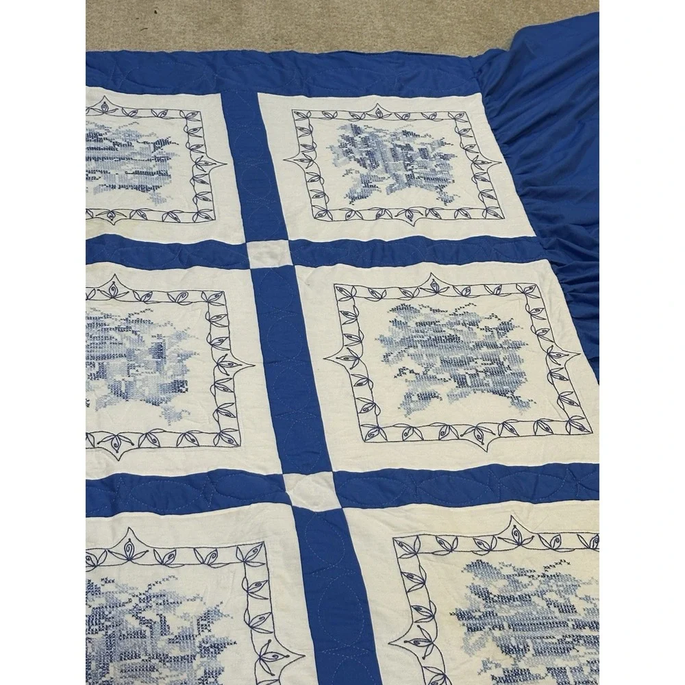 Vintage Quilt Cross Stitch Bed‎ Skirt 81x52